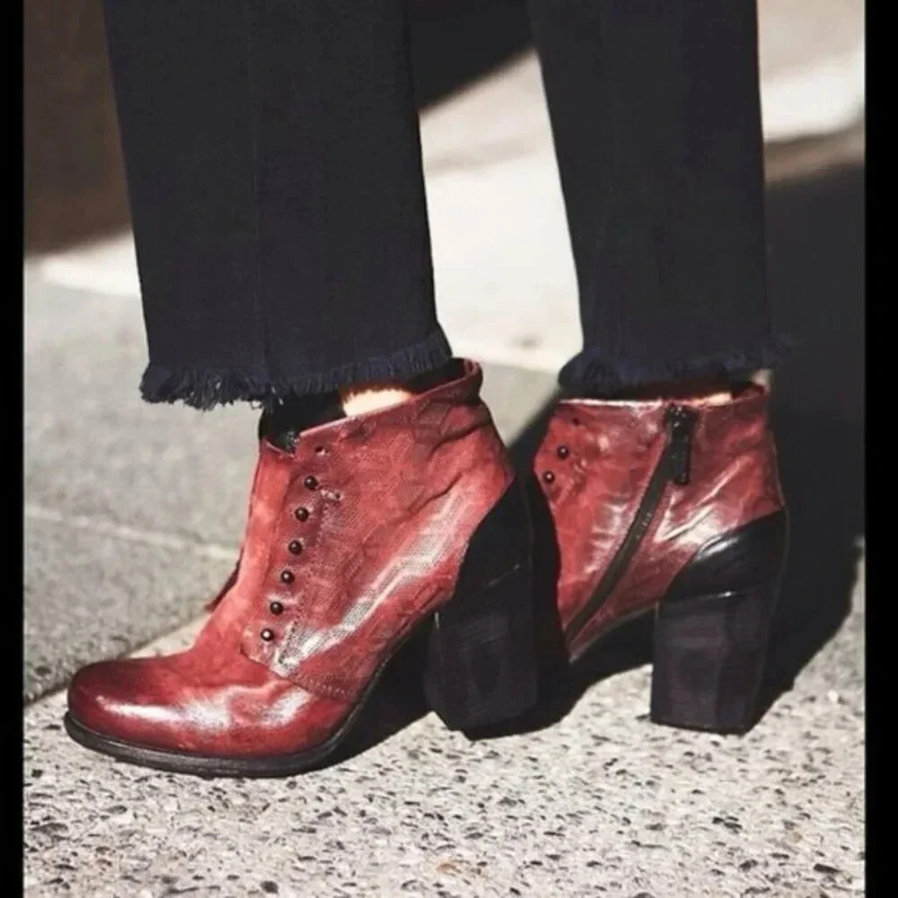 A.S. 98 Black Burgundy Heeled  Leather Booties 36